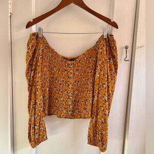 American Eagle Orange Gold Floral Blouse | Boho Cottagecore